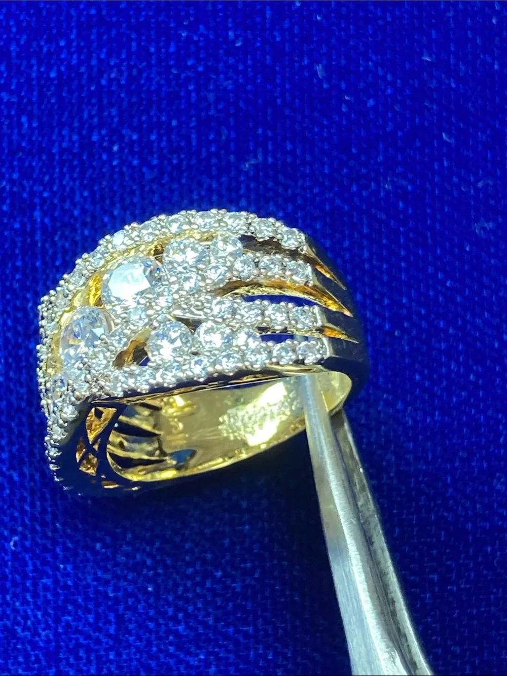 Gold Crisscross Pavé Cubic Zirconia Wide Band Ring - Gold